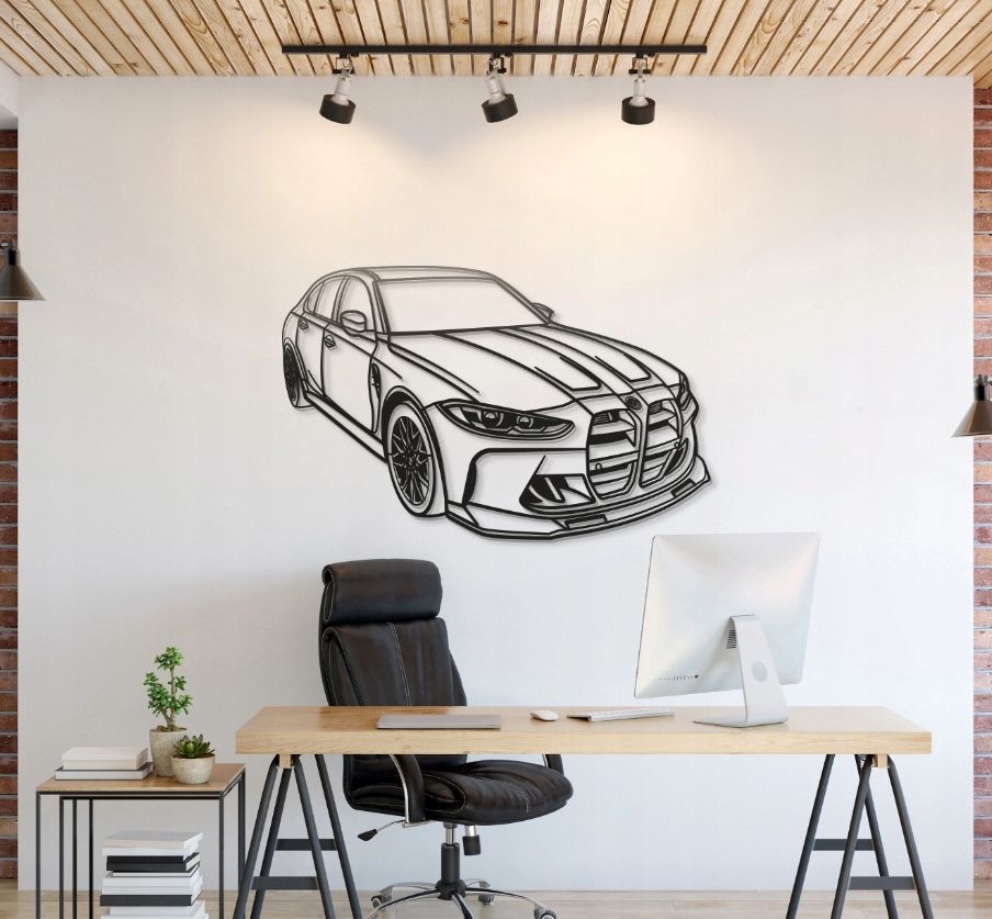 Ozdoba 3d dekoracja BMW m3 g80 competition perspective 2021 obraz ażurowy z płyty HDF wypalany laserem do salonu do biura do garażu