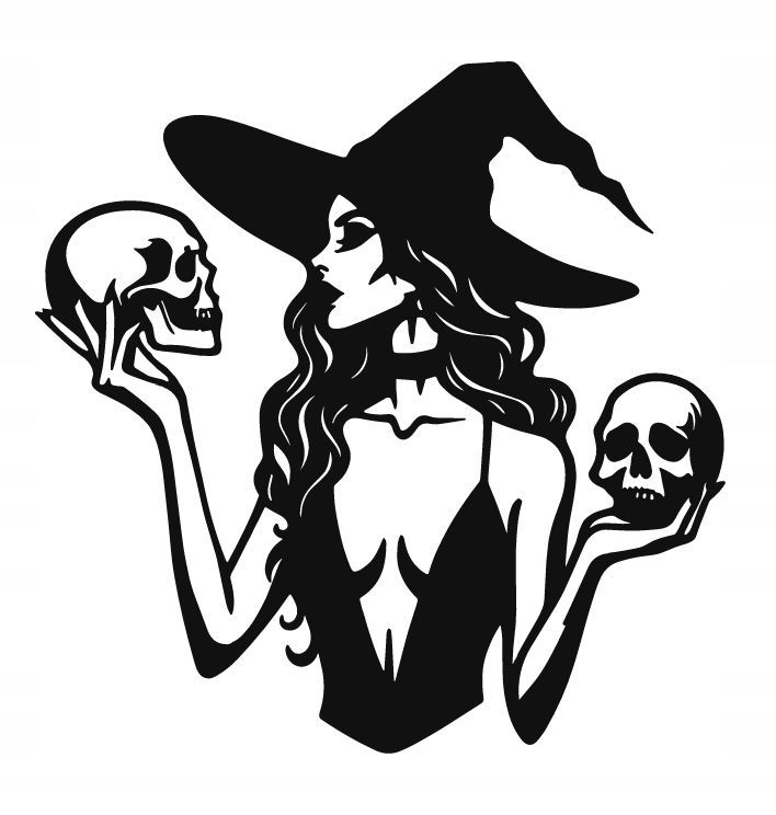 DEKORACJA ścienna Obraz wzór WIEDŹMA Z CZASZKAMI