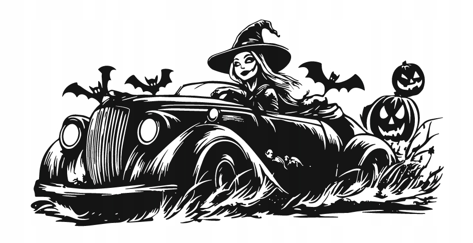 DEKORACJA ścienna Obraz wzór WIEDŹMA PROWADZĄCA POJAZD