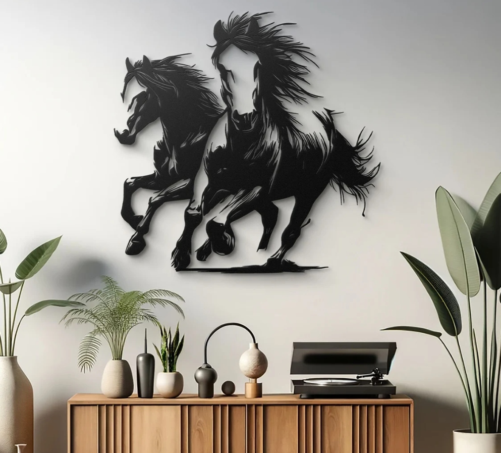 Dekoracja ścienna 3 D, obraz ażutowy, konie w biegu. Obraz do salonu - konie. 