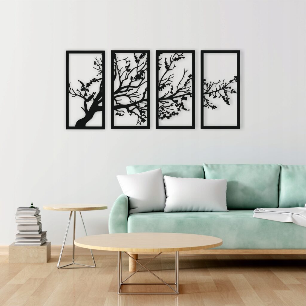 Obraz do salonu do sypialni kwadryptyk, oryginalna dekoracja ścienna 3d, drzewo